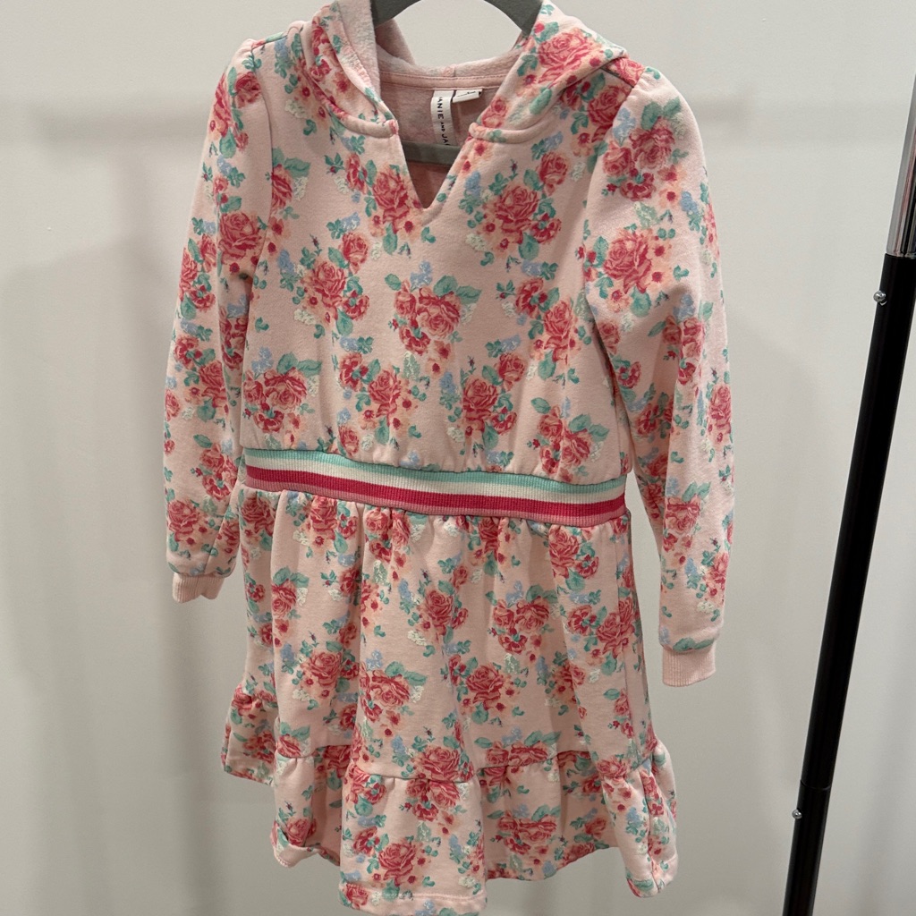 Janie And Jack Floral Pink And Green Sweatshirt Hoodie Dress Size 5